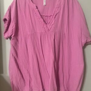 Zenana Outfitters Pink Relaxed Ribbed Blouse